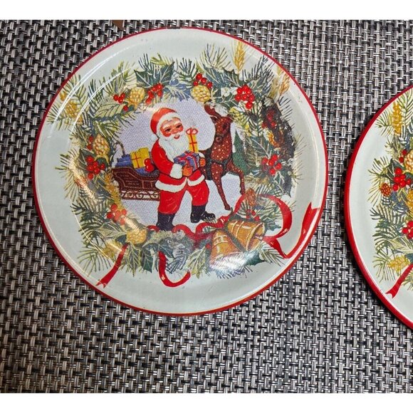 Vintage set of 5 Christmas Metal Coasters with Santa and Sleigh - Picture 3 of 12